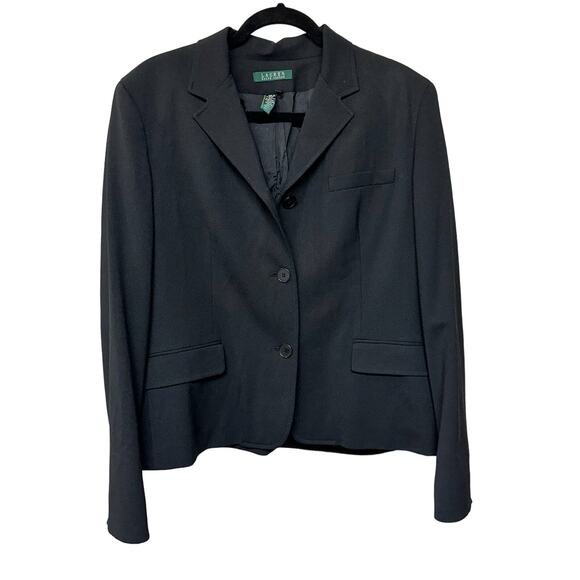 Lauren Ralph Lauren Black Wool Blend Three Button Blazer Size 16 - Picture 1 of 7
